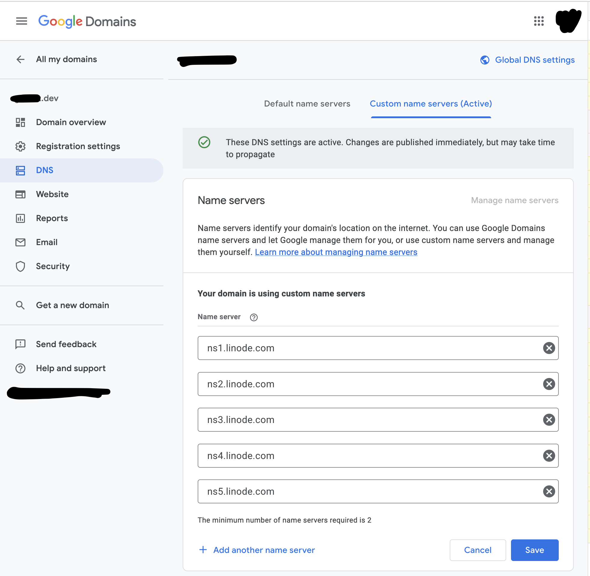 set nameservers on google domains